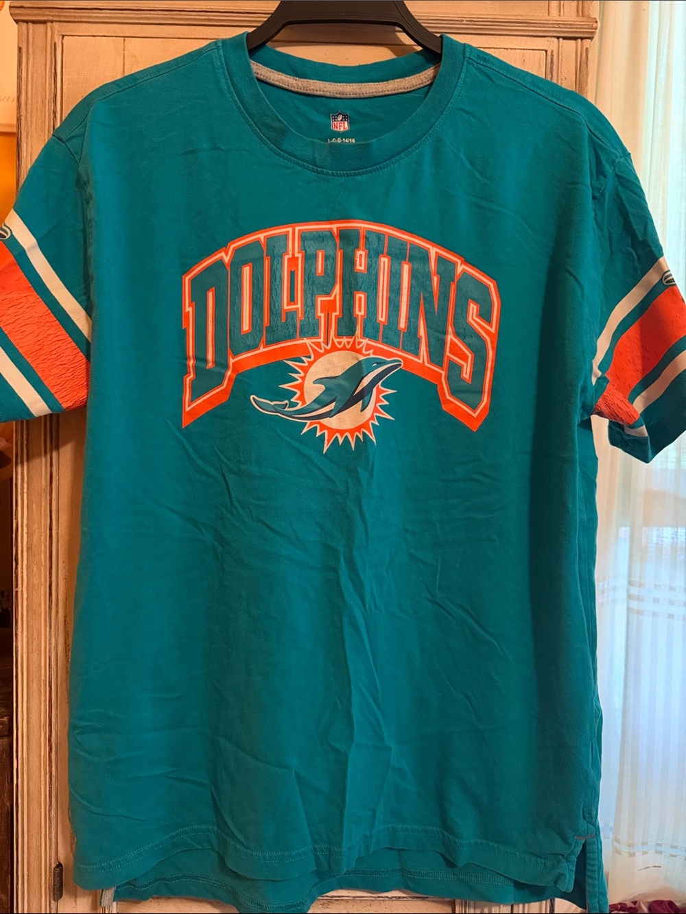NFL Miami Dolphins Teal and Orange Logo Tee YLg